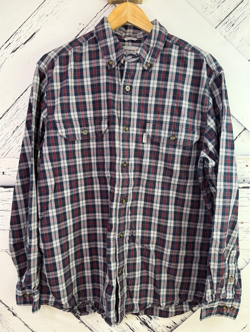 Vintage Carhartt Plaid Button Down Shirt L/S Flannel Gorpcore Workwear Men’s LG